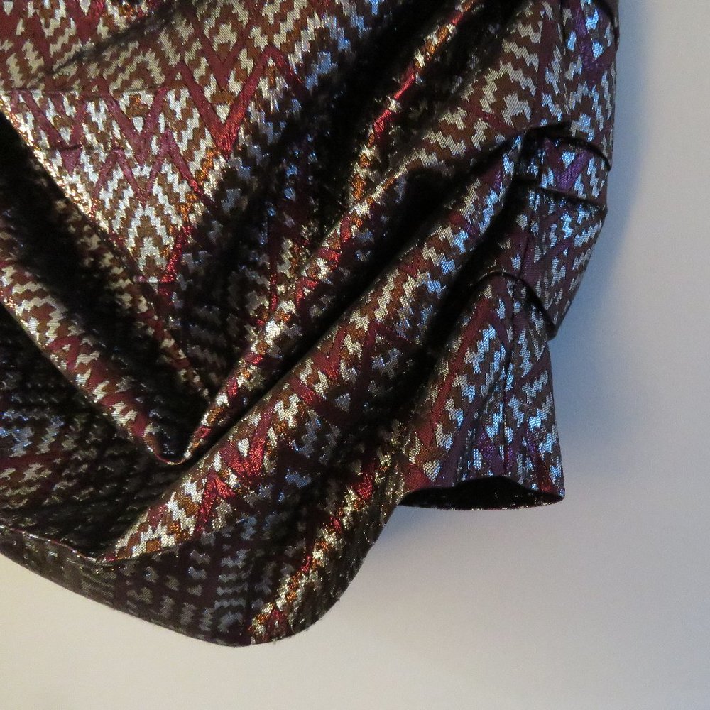 BIRGITTE HERSKIND Silver Red Metallic Brocade Ruched April Skirt - Size US 6 - Picture 7 of 15